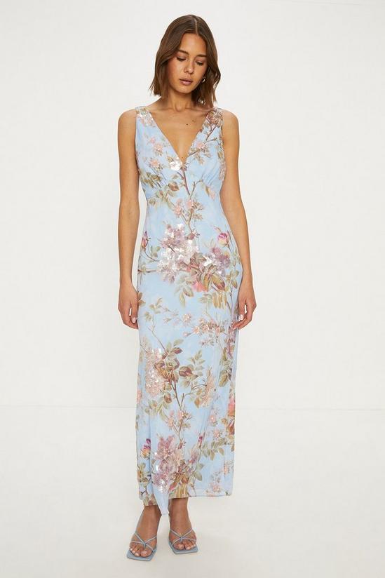 Oasis Soft Floral Tonal Sequin V Neck Midi Dress 2