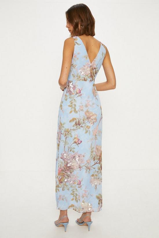 Oasis Soft Floral Tonal Sequin V Neck Midi Dress 3