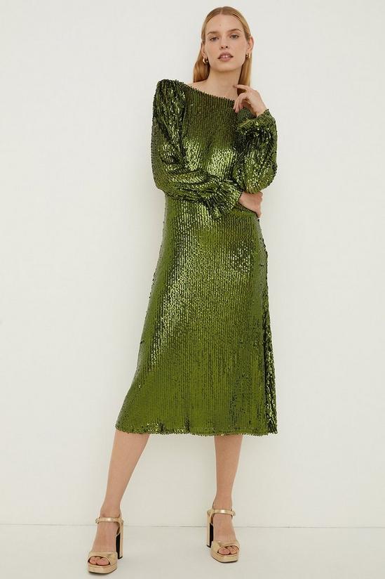 Oasis Rachel Stevens Sequin V Back Long Sleeve Midi Dress 2