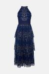 Oasis Floral Embroidered Tulle Tiered Halter Midi Dress thumbnail 4