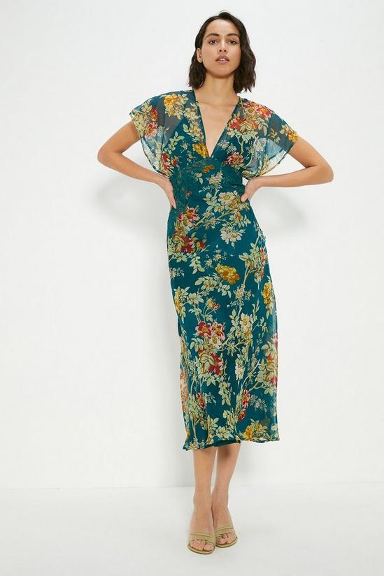 Oasis Petite Delicate Lace V Neck Floral Chiffon Midi Dress 1
