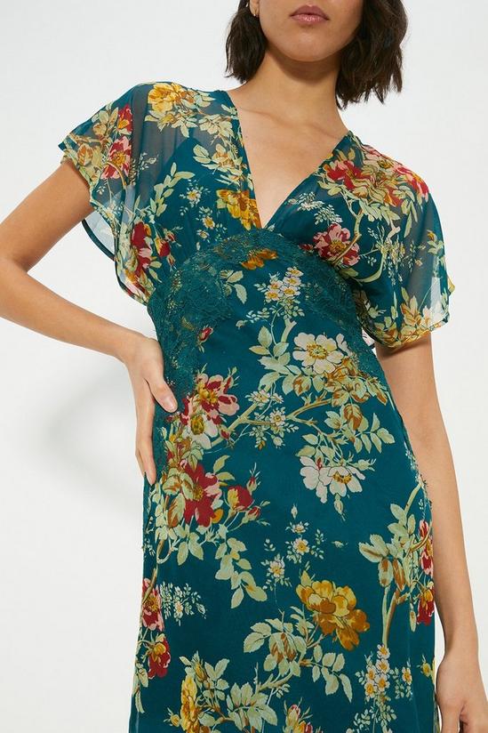 Oasis Petite Delicate Lace V Neck Floral Chiffon Midi Dress 2