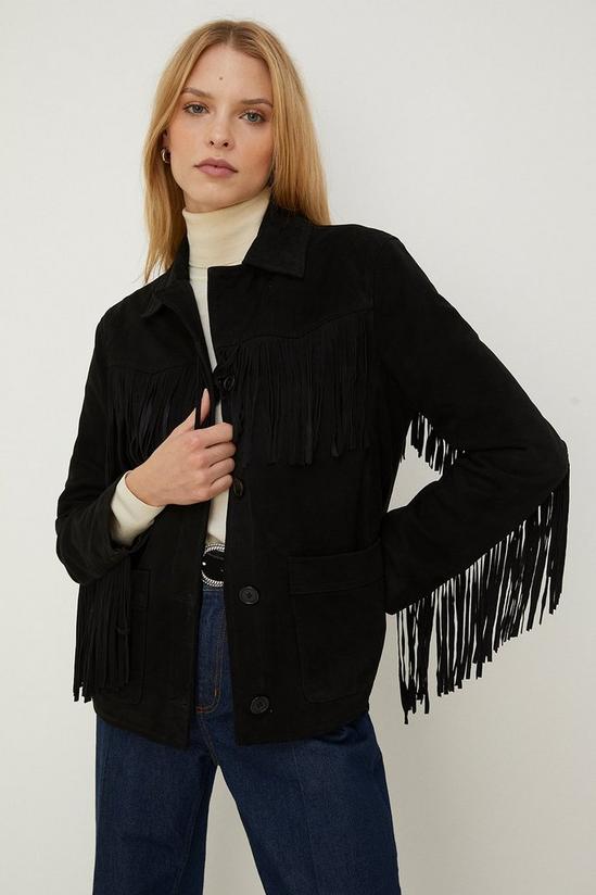 Oasis Petite Rachel Stevens Real Leather Fringe Jacket 1