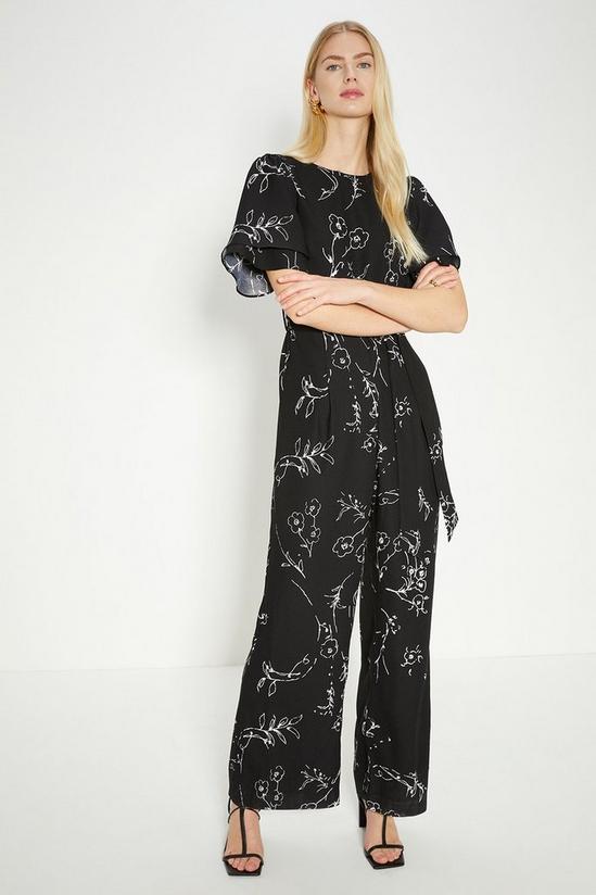Oasis Mono Floral Printed Crepe Belted Jumpsuit 2