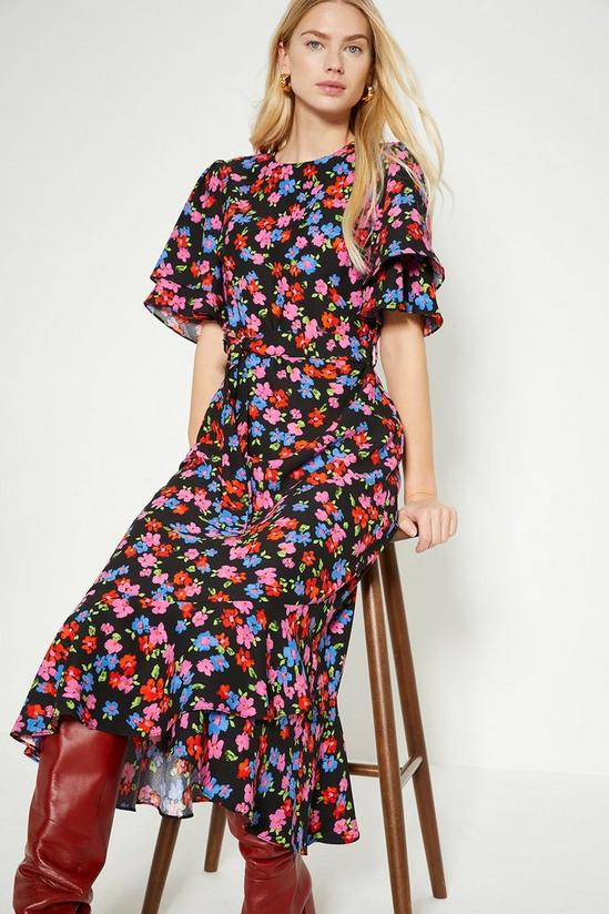 Oasis Floral Printed Frill Detail Belted Midi Dress 1