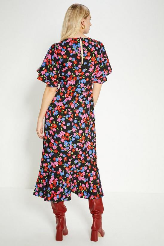 Oasis Floral Printed Frill Detail Belted Midi Dress 3