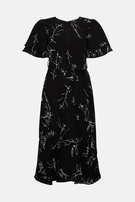 Oasis Petite Mono Floral Printed Frill Detail Belted Midi Dress 4