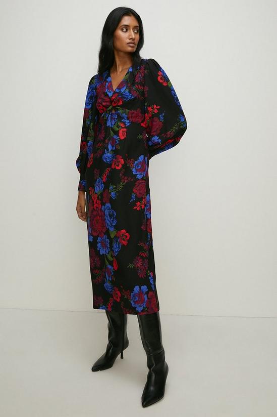 Oasis Petite Floral Printed Twist Front Crepe Midi Dress 2