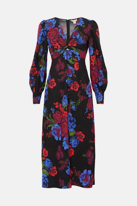 Oasis Petite Floral Printed Twist Front Crepe Midi Dress 4