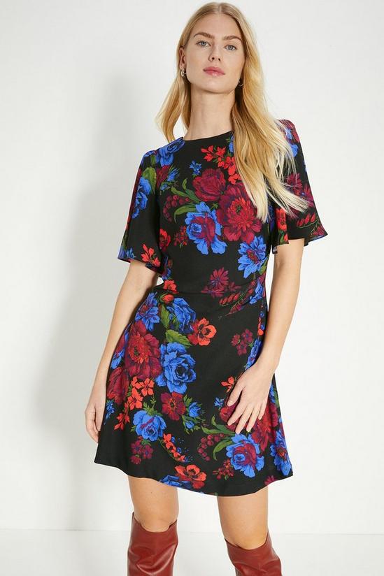 Oasis Floral Printed Ruched Detail Crepe Mini Dress 1