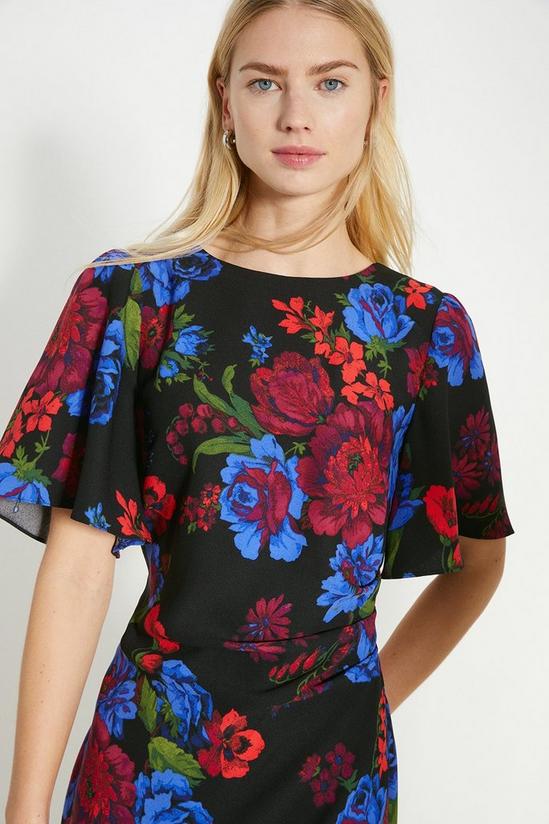 Oasis Floral Printed Ruched Detail Crepe Mini Dress 2
