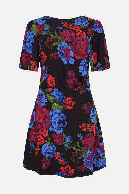 Oasis Floral Printed Ruched Detail Crepe Mini Dress 4