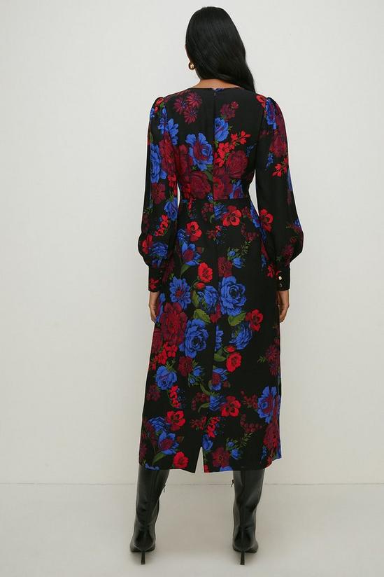 Oasis Floral Printed Twist Front Crepe Midi Dress 3