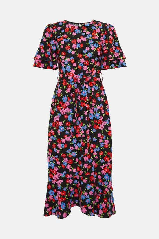 Oasis Petite  Floral Printed Frill Detail Belted Midi Dress 4