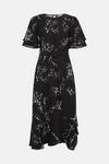 Oasis Mono Floral Printed Frill Detail Belted Midi Dress thumbnail 4