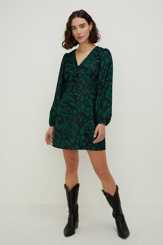 Oasis Green Animal Cord Printed V Neck Dress 1
