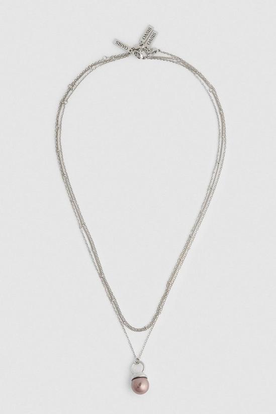 Oasis Gunmetal Pearl Chain Three Row Necklace 1