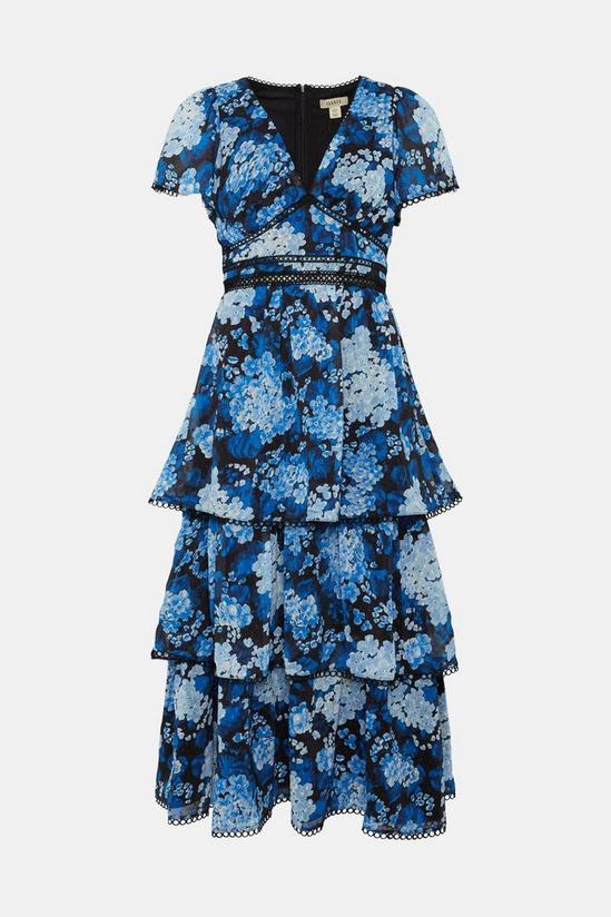 Oasis Petite Cluster Floral Lace Tiered Dobby Midi Dress 4