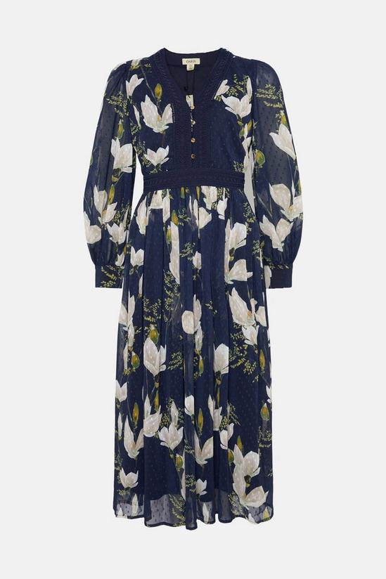 Oasis Magnolia Floral Dobby Chiffon Lace V Neck Midi Dress 4