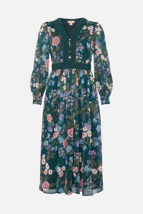Oasis Floral Dobby Chiffon Lace V Neck Midi Dress 4