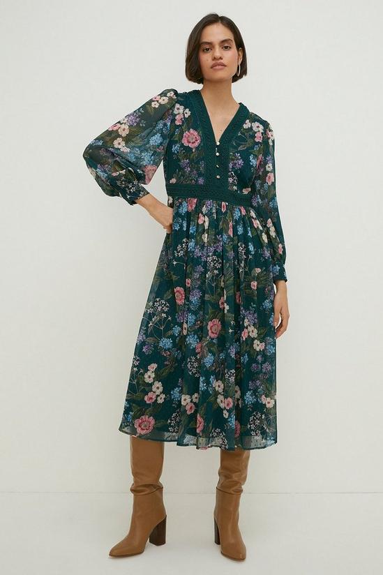 Oasis Floral Dobby Chiffon Lace V Neck Midi Dress 5