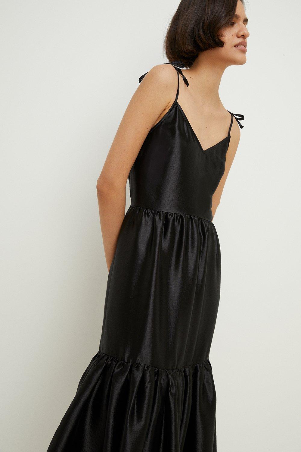 Oasis black hotsell tiered midi dress