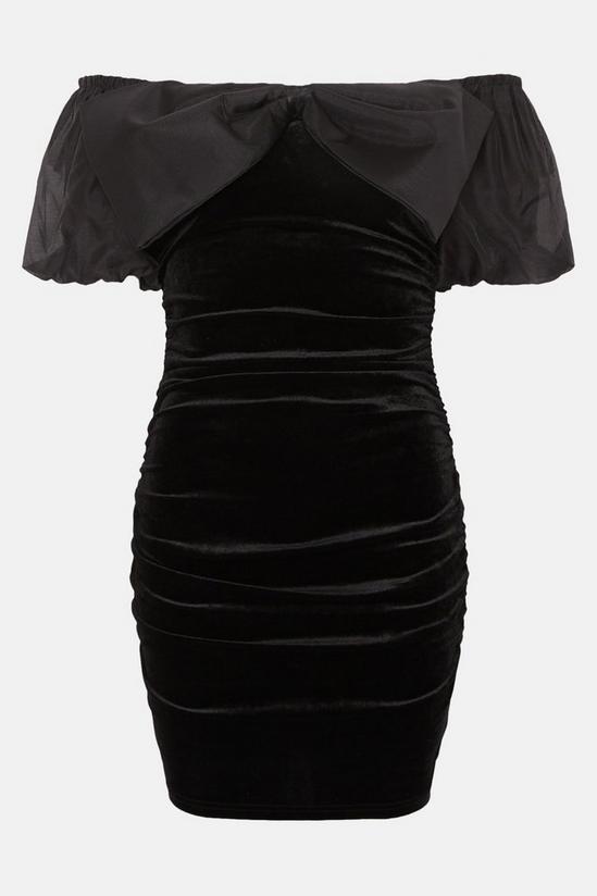 Oasis Velvet Ruched Dress With Organza Bow Detail 4