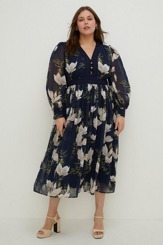 Oasis Plus Size Magnolia Floral Dobby Lace V Neck Midi Dress 1