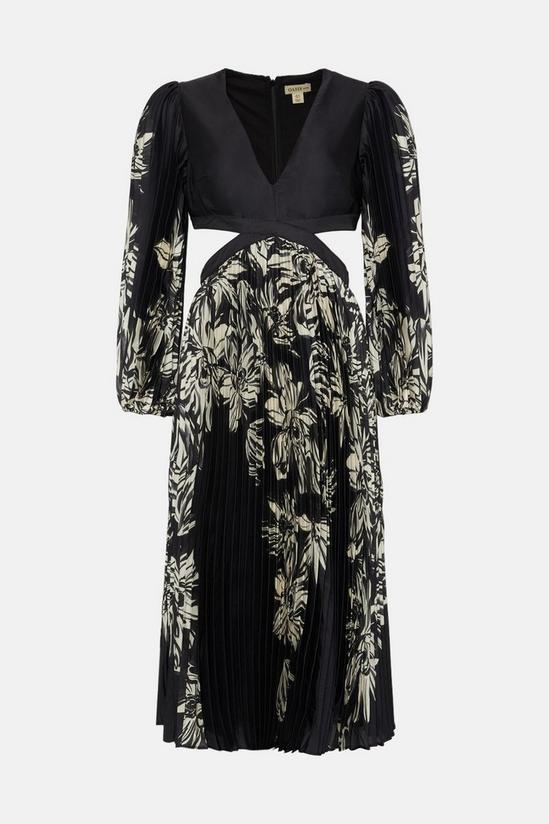 Oasis Rachel Stevens Petite Monochrome Floral Pleated V Neck Midi Dress 4