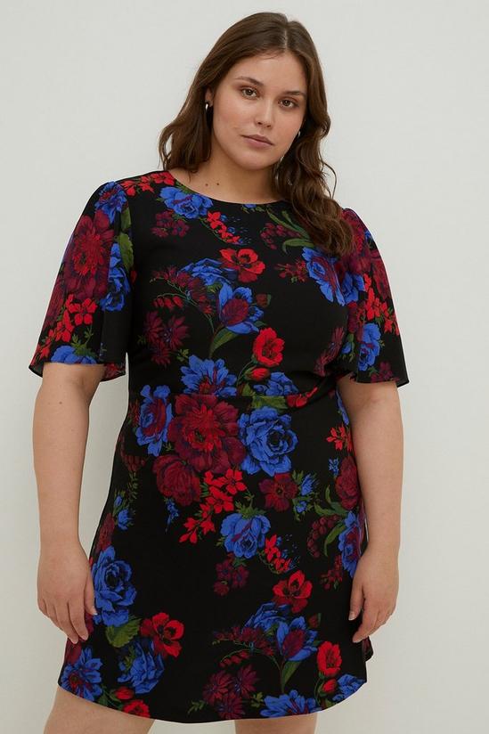 Oasis Curve Floral Printed Ruched Detail Crepe Mini Dress 2