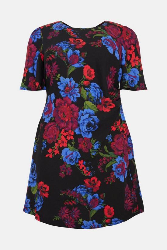 Oasis Curve Floral Printed Ruched Detail Crepe Mini Dress 4