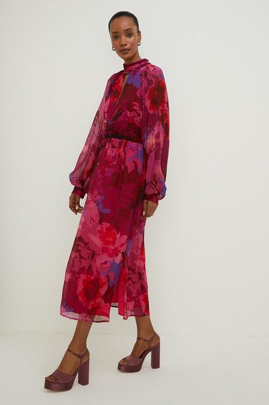 Oasis Blurred Floral Cut Out Chiffon Midi Dress 3