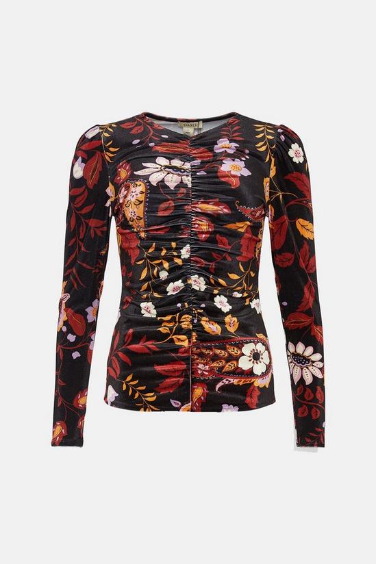 Oasis Paisley Velvet Ruched Front Top 4