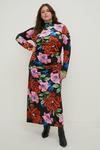 Oasis Curve Floral Velvet Funnel Neck Ruched Side Midi Dress thumbnail 1