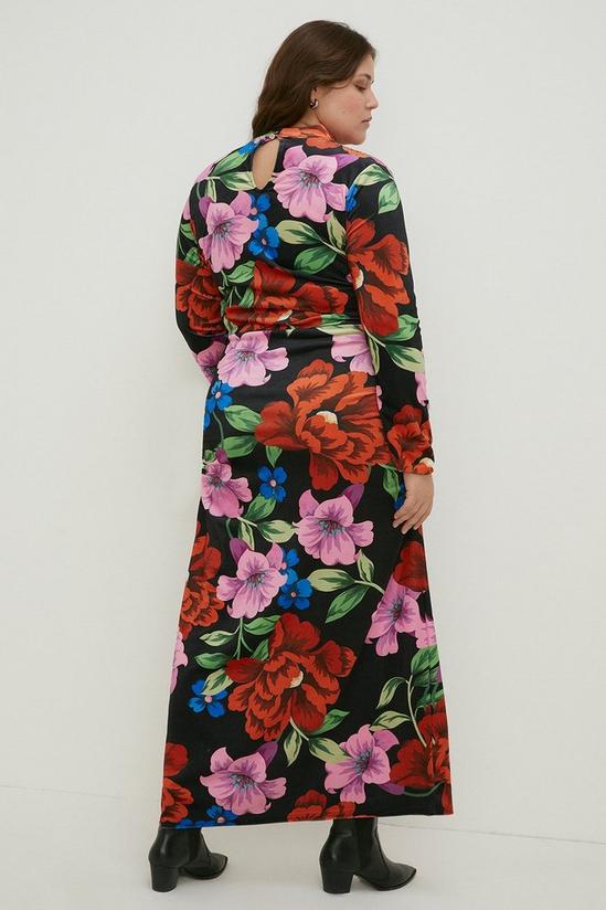 Oasis Curve Floral Velvet Funnel Neck Ruched Side Midi Dress 3