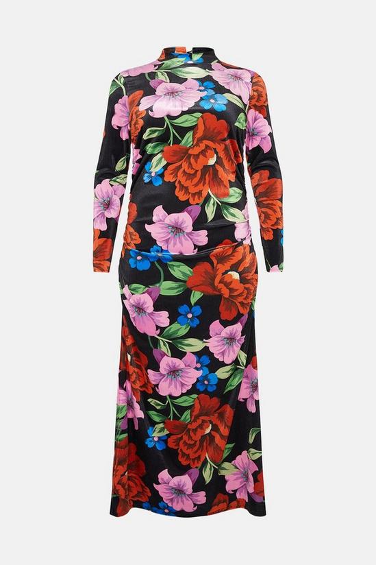 Oasis Curve Floral Velvet Funnel Neck Ruched Side Midi Dress 4