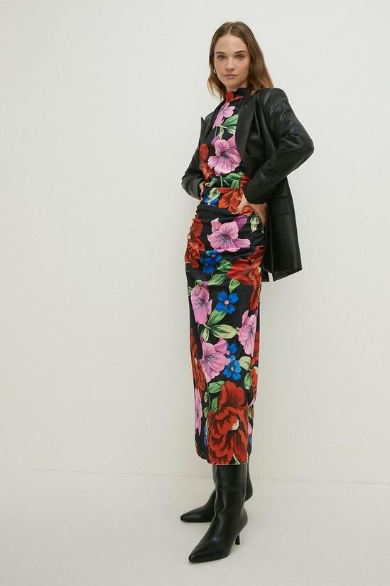 Oasis Floral Velvet Funnel Neck Ruched Side Midi Dress 2