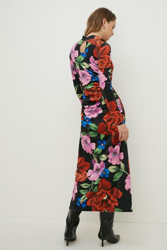 Oasis Floral Velvet Funnel Neck Ruched Side Midi Dress 3