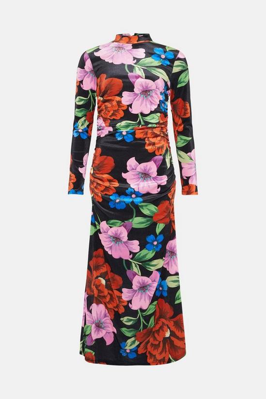 Oasis Floral Velvet Funnel Neck Ruched Side Midi Dress 4