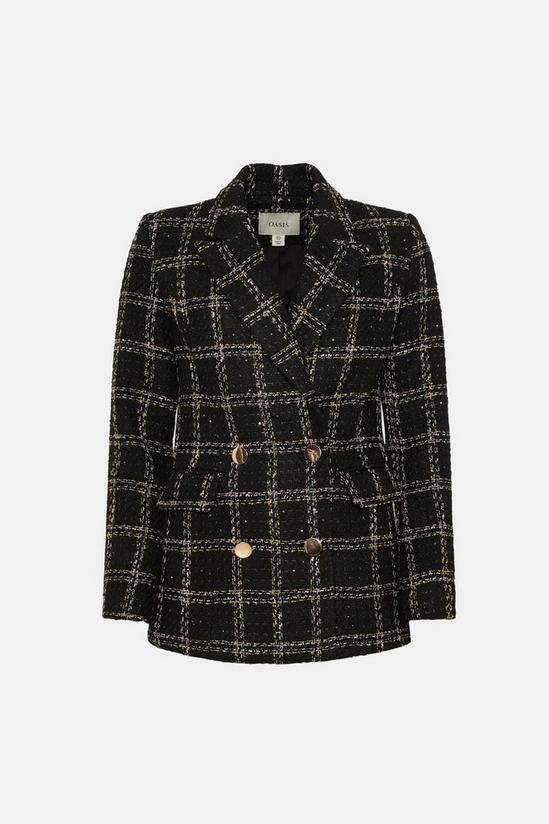 Oasis Rachel Stevens Collared Check Tweed Sequin Blazer 4