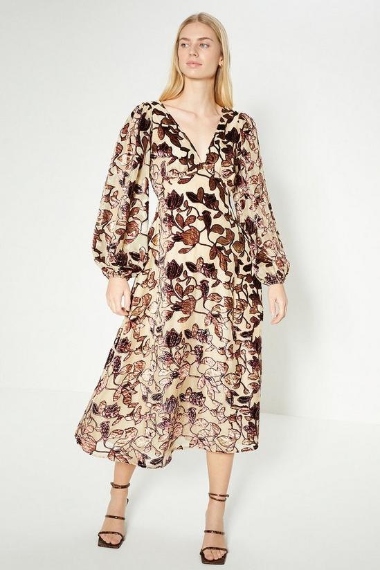 Oasis Rachel Stevens Floral Devore Long Sleeve Midi Dress 3