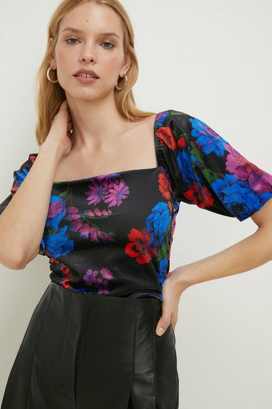 Oasis Floral Velvet Ruched Puff Sleeve Top 1