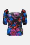 Oasis Floral Velvet Ruched Puff Sleeve Top thumbnail 4