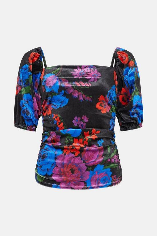 Oasis Floral Velvet Ruched Puff Sleeve Top 4