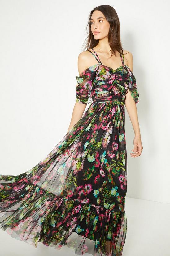 Oasis Floral Lattice Tuille Drape Shoulder Midi Dress 2