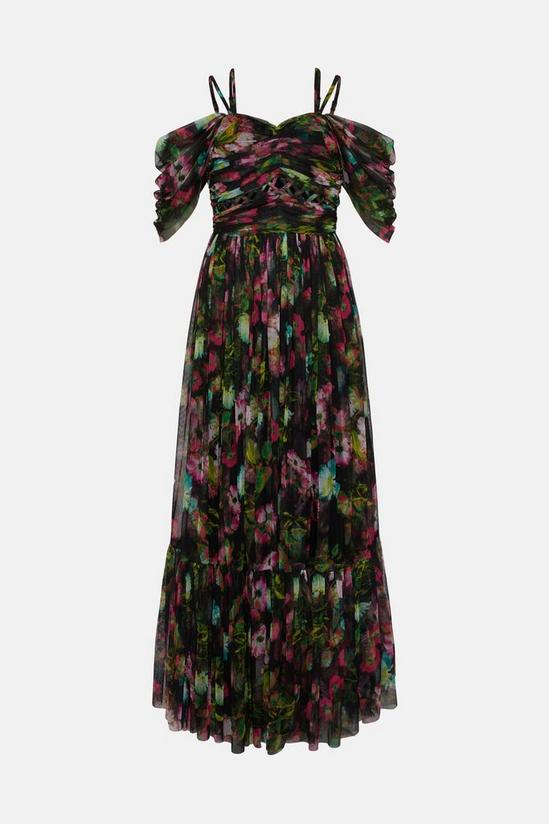 Oasis Floral Lattice Tuille Drape Shoulder Midi Dress 4