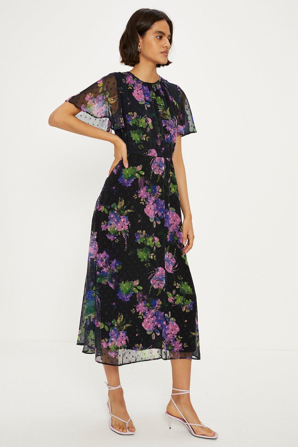 Oasis blue bloom 2025 chiffon midi dress