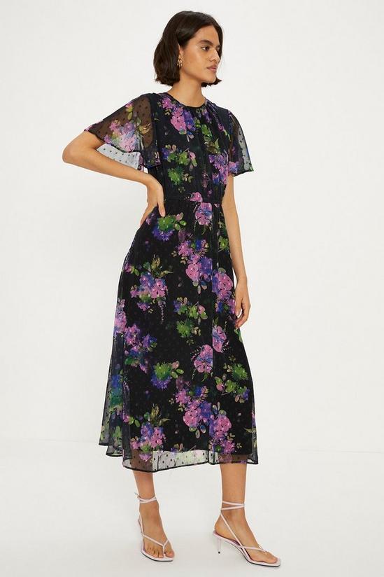 Oasis Floral Dobby Chiffon Angel Sleeve Dress 1