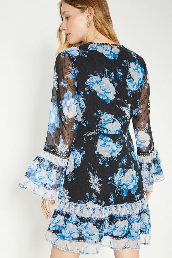 Oasis Petite Dobby Chiffon Blue Floral Mini Dress 3