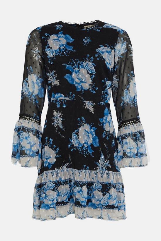 Oasis Dobby Chiffon Blue Floral Mini Dress 4